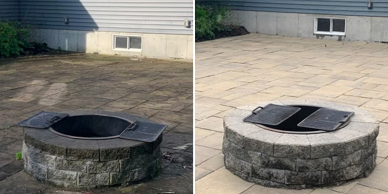 Split view of soft washing and pressure washing on a residential home exterior in Dartmouth, MA